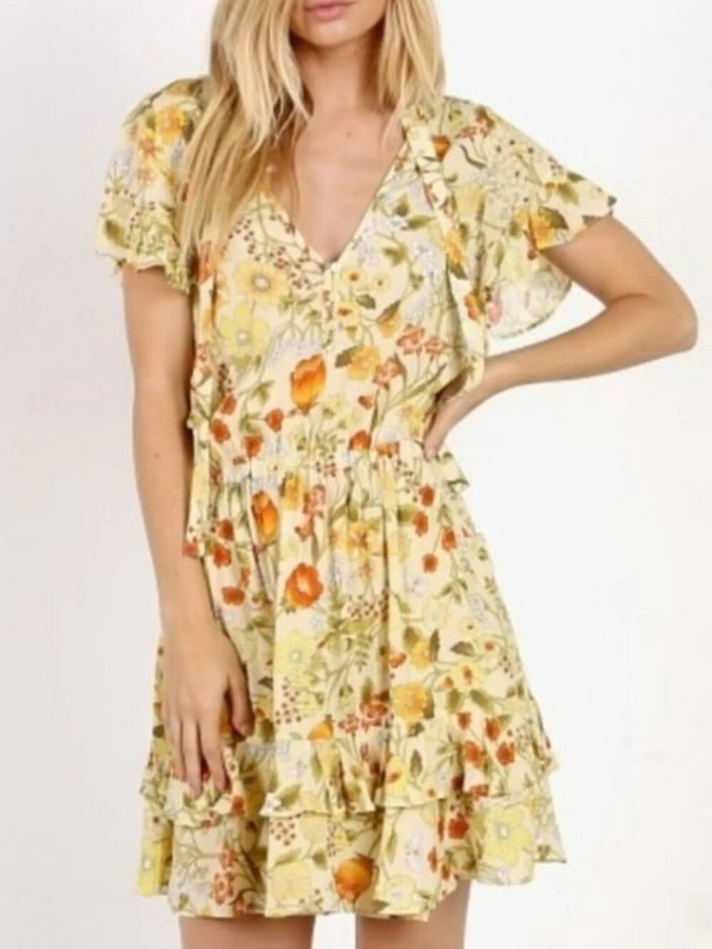Spell & The Gypsy Sayulita Short Sleeve Frill Mini Dress – Sunflow – Size Medium